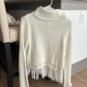 Lulus white, cropped, fringe sweater